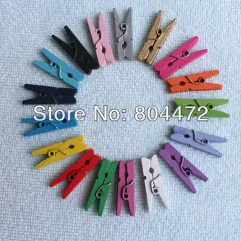 (200 piese/lot) Mini-25 mm Lemn Clip | de Lemn Cuier pentru Haine Colorate Clothespins Decor w/15 culori asortate